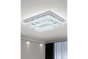 XEMQENER 100W Crystal Chandeliers LED Ceiling Lights, 80cm Modern Stainless Steel Flush Mount Crystal Ceiling Lamp for Living Room Bedroom Dining Room Kitchen Hallway (Cool White)