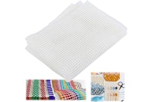 Tissting Toile de Maille Vierge, Tapis Bricolage Accrochant Tapis Toile Vierge pour Tapis Maille Canevas Toile Plastique Point Croix Crochet Poignée Bois Réparation pour L'artisanat de Broderie