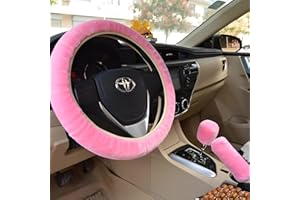 ZEPIQOR 3 Stück Winter-Lenkradbezug Aus Warmem Plüsch,Universell Einsetzbar,Flauschige Radabdeckung,Handbremsenabdeckung, Schalthebelabdeckung,Auto-Dekoration,Rosa