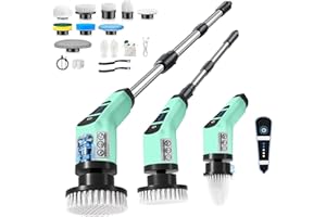 AMANKA Spazzola Rotante Pulizia Casa,Spazzola Rotante per La Pulizia con10 Testine Intercambiabili,Lavapavimenti Elettrico per La Puliziacon Braccio di Prolunga per Cucina PerBagno, Cucina, Auto E Pavimenti.