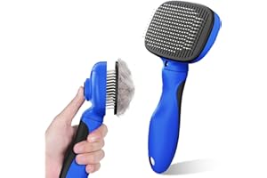 Zivacate Brosse Chat Brosse Chien, Idéale pour Poils Longs et Courts, Épilation en Un Clic, Autonettoyante, Élimine les Poils Morts, Manche Antidérapant, Accessoires Animaux - Bleu-Noir