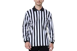 TopTie Męska oficjalna koszulka sędziowca z długim rękawem, czarno-białe paski, koszulka Pro-Style Ref Umpire
