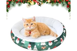 PORUPAEL Christmas Cat Bed Plush Christmas Dog Bed Washable Xmas Small Pet Sofa Anti-Slip Warming Puppy Beds Christmas Home Decor Xmas Dog Gifts for Small Pets (Christmas Green, S)