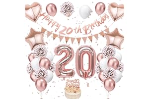VUCDXOP Decoraciones de cumpleaños número 20, globos dorados rosa con el número 20, pancarta y tartas para fiestas de niñas