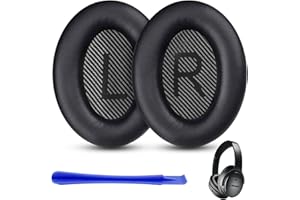 Anei Wymienne wkładki kompatybilne z kaskami nausznymi Bose QuietComfort 35 (QC35) i Quiet Comfort 35 II (QC35 II), wkładki zastępcze z miękkiej skóry (czarne)