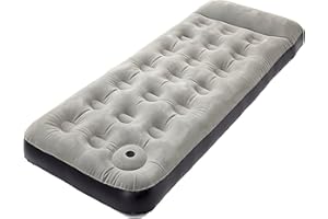 Hi-Gear Deluxe Single Air Bed with Built-in Foot Pump and Raised Pillow, for Adults, Teens & Kids, Durable, Portable, Blow Up, Inflatable Mattress, Camping, Festivals or Overnight Guests, Grey