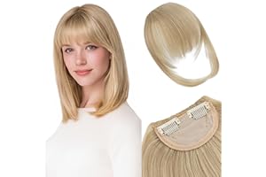 Silk-co Clip in Bangs Extensions with 12Inch Temples Fringe 6.5Inch Hair Piece One Piece Extension Sideburn Bangs Invisible Natural Synthetic Hairpiece for Laides and Women #Ash Blonde&Bleach Blonde