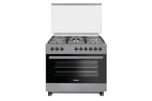 Hisense HGI9B21S, 90 cm Freestanding Gas Cooker With Dual Fan, 105 Liters Multifunction Oven, Cast Iron Pan Support, One Hand Ignition, Stainless Steel, 1 Year Warranty