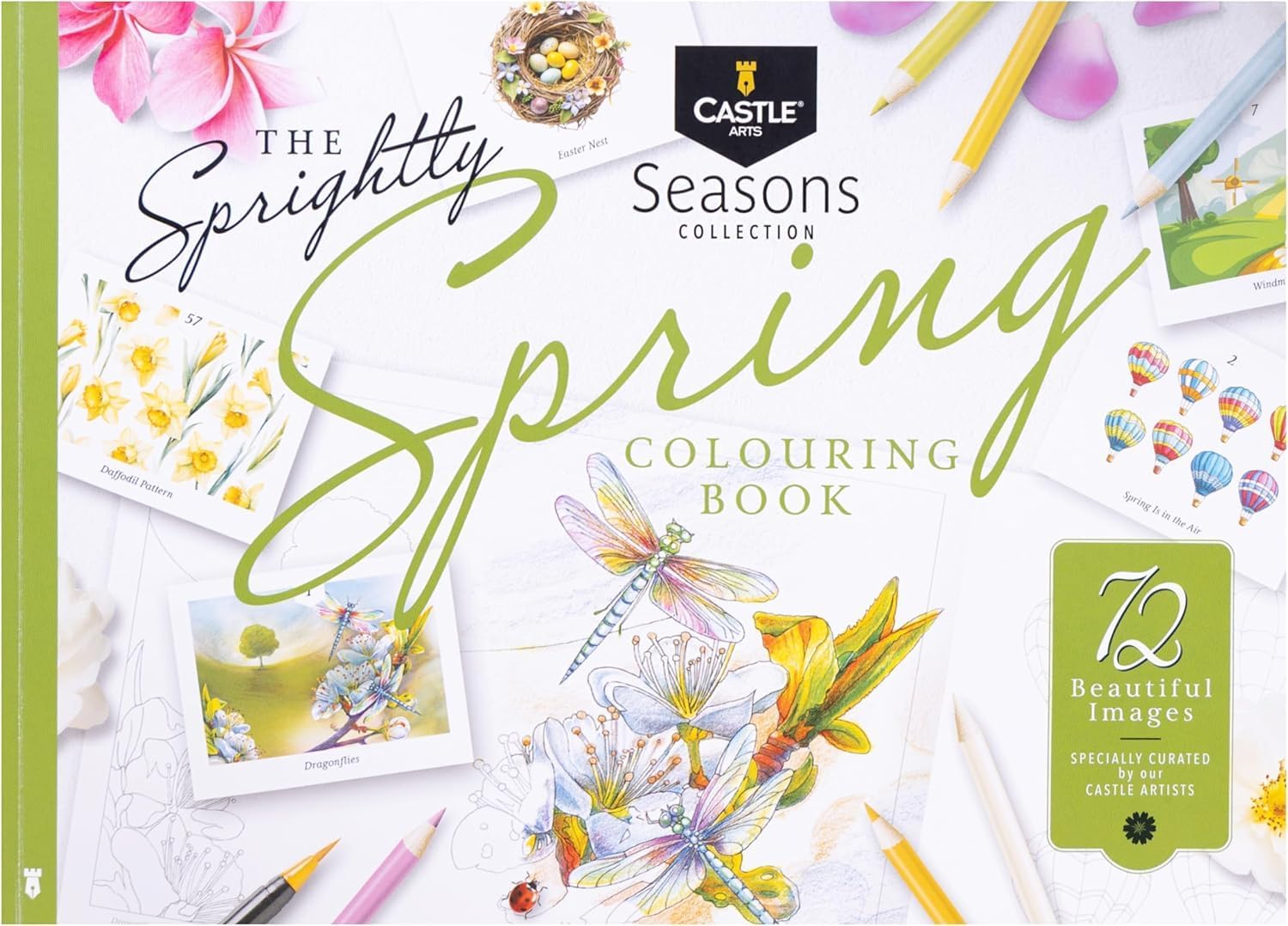 Castle Art Supplies Libro para colorear de primavera | 72 ilustraciones de primavera seleccionadas por artistas con guía de referencia de color | Papel de grado artístico sin traspasar, tamaño A4