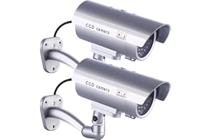 ELCM IDAODAN, camera di sicurezza finta CCD, impermeabile, con luce LED rossa lampeggiante, di colore argento, Argento, JY-HM-001P2-1