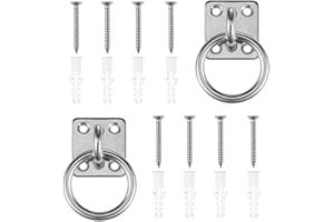DEFIYEAR 2 Pack Tie Rings for Horses, Tie Rings on Plate Stainless Steel, Horse Tie Up Rings for Tethering Securing Equipment, Eye Plate Heavy Duty, Versatile Tie Down Rings for Stable Use(Silver)