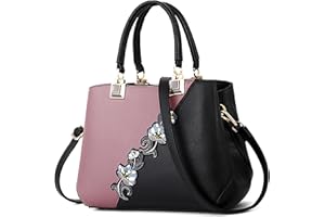 VARLIVOO Bolso Mujer Elegante Bolso de Mano con Bordado Floral PU Piel Bolsa Bandolera Marca para Trabajo Viajes Compras Fiesta Púrpura