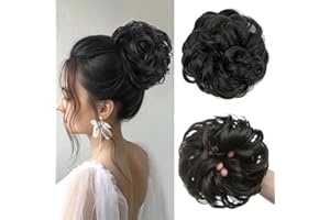 Mtuihfo Messy Bun Hair Piece, Wavy Curly Messy Bun Scrunchie, Thick Tousled Hair Pieces for Women Girl(Deep Black）