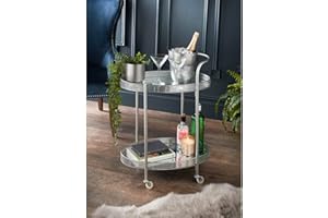 OTZ Drinks Food Serving Trolley Silver With Shelves 2 Tier