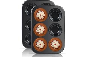 Hisdricus 2 pezzi Stampo Antiaderente con 6 Stampi Muffin，stampi per muffin，teglia muffin，Rivestimento antiaderente, adatto per cupcakes di carta, brownies (26,5 x 18,5 x 2,8 cm) (nero)