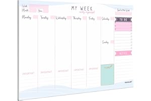 PACKLIST Weekly Planner Pad A4 Stylish Undated Weekly Organiser, 52 pages for Home, Study, Work & Family Plans - Beautiful Timetable Planner & Notes to Stay Organised & to Boost your Productivity