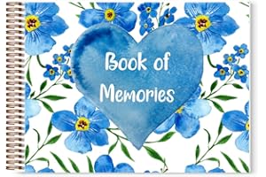 BLOOMING MEMORIES Forget Me Not Book of Memories | Memory Book | Guestbook for Funerals Weddings Birthdays Baby Shower Celebrations | A4 Spiral Bound | 80 Pages | Book of Condolence | Scrapbook | Photo Album