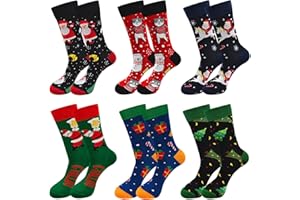 PUTUO Calze Fantasia Uomo Calzini Natale: Calzini Divertenti di Cotone Uomo Calze Lunghe Invernali Termici Colorate, 39-45