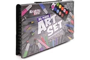 Kreative Kids 86 Piece Craft and Art Set - Kids Colouring Kit with Crayons and Watercolour Paint