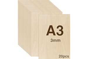 WISYOK 20 pezzi Fogli di Legno Sottili, Legno Compensato di Tiglio A3, Fogli di Compensato, Compensato Pirografia per Bricolage Pirografia Traforo Laser-420x300x3mm