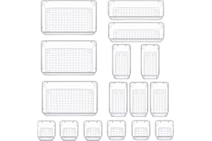 HIMILUCKY 16 Pack Plastic Drawer Organizer Set, 4 Size Desk Drawer Organizer Fridge Trays Containers Organization Food Storage Boxes Snack Organiser Refrigerator Storage Bins for Kitchen Office Bedroom