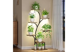 BACEKOLL Pflanzenständer für den Innenbereich, mit Wachstumslichtern, 7-stöckiges Pflanzenregal für den Innenbereich, 124,5 cm, Eckpflanzenständer für Zimmerpflanzen, Metall-Pflanzenregale,