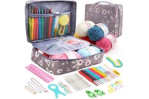 Ertisa Häkelnadel Set, 59 Stück Häkelset für Anfänger 0.6mm-8mm Ergonomische Häkelnadeln Tragbar Häkelnadel Set Häkelnadelset Strickzubehör mit Zubehör Ablagetasche und 5 Stück Wolle Geschenkset
