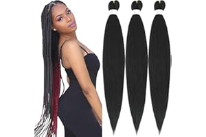 Xusuperb Lang Vorgedehntes Flechthaar Schwarz 30 Zoll Pre Stretched Braiding Haare 1B Black Easy Braids Extensions 3 Packs Knotless Soft Kanekalon Kunsthaar Yaki-Textur Flechten Haarverlängerungen(1B)