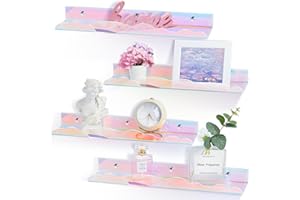 wooshwa Mensole Mensola da Muro Parete in Acrilico 4 Pezzi, Montaggio a Parete e Adesive per Camera da Letto Soggiorno Cameretta Bagno Studio Cucina Salotto Decorazioni da Parete, 40x9x4 cm, Laser