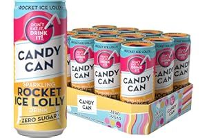 Candy Can, Rocket Ice Lolly, Fizzy Drink, Nostalgic American Soda Flavours, Sugar Free, Sparkling Pop Cans (330ml x 12 Pack)