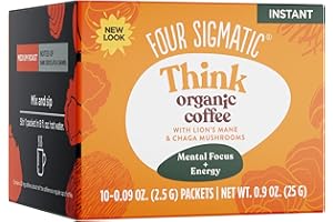 Organic Instant Coffee Powder by Four Sigmatic | Arabica Instant Coffee Singles with Lion's Mane, Chaga and Rhodiola | Mushroom Coffee Instant Mix for Better Focus and Immune Support | 10 Packets