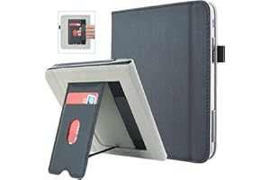 DMLuna Stand Case for Kobo Libra Colour (Model:N428, 2024 Release), Hands-Free Stand Lightweight Premium PU Leather Cover with Auto Sleep/Wake Function, Hand Strap and Card Slot, Black