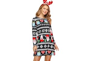 For G and PL Women Christmas Long Sleeve Xmas Printed Casual A-Line Dress S-XXL