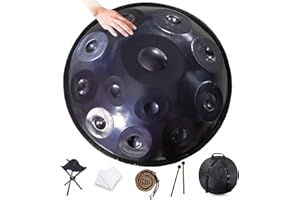 LXXBDDM 9/10/12 notes Handpan Drum Instrument,22 pouces in Handpan Drum In D Minor Percussion,Tambour à main en acier Avec Sac Soft Handpan,2 Maillets Handpan,Stand Handpan,Pour la guérison sonore,Méditation