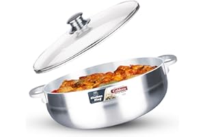 KITCHEN KING COOKWARE Kitchen King Caldero Dutch Oven with Glass Lid Aluminium Finish Casserole Dish with Lid Stock pot Handi Cooking Pots Soup and Stew Pot PFOA free with Handles Casserole Pot with lid (Glass Lid, 30cm)