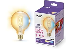 WiZ - Bombilla LED Inteligente Wi-Fi 6,7W (Eq. 50W) G125 casquillo E27, Filamento Ámbar, Luz Blanca regulable, con tecnología SpaceSense y compatible con Alexa y Google Home