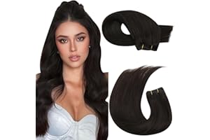 Moresoo Weft Hair Extensions Real Human Hair Darkest Brown Semless Sew in Double Weft Human Hair Extensions Remy Straight Hair Long 24 Inch One Piece Full Head for Women 100g/Pack #2