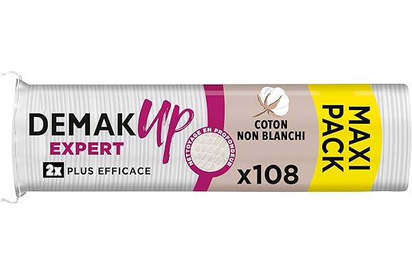 Demak'Up Expert Disques Cotons à Démaquiller 100% Fibres de Coton Naturelles, 108 Cotons