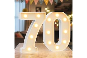Ledido LED Light Up Marquee Numbers Sign - Cool & Warm Light up Numbers for 70th Birthday Decorations, LED Number Lights for Wedding Anniversary Grad Home Bedroom Table Wall Party Decor, Number 70