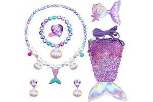 AUNGKWANG Juego de Joyas de Sirena, Disfraz Sirenita Niña, Diseño Sirena Pequeña, Collar, Pendientes, Pulseras, Anillos, Conjuntos de Joyas Para Niñas a Partir de 3 Años