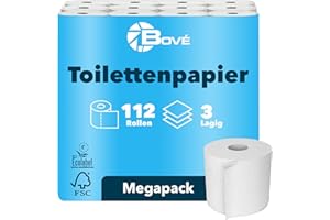 ‎BOVE BOVE Toilettenpapier 3-lagig 112 Rollen Megapackung - 250 Blatt pro Rolle - Extra Weich, Stark & Saugstark - FSC & EU Ecolabel Zertifiziert - Preis-Leistungs-Knaller