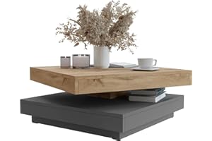 ‎MIRJAN24 Mirjan24 Couchtisch Luriso, Sofatisch, Obere Tischplatte frei drehbar, Kaffeetisch, Wohnzimmertisch, Teetisch (Wotan Eiche/Graphit Grau)