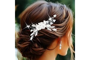 Edary Peignes à cheveux en forme de fleur pour mariée avec strass argentés et perles - Accessoires de cheveux pour femmes et filles