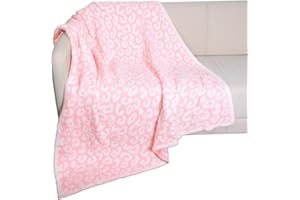 Queenshin Coperta a Maglia Leggero Rosa Leopardo Lavorato 127 X 152 CM, Reversibile Morbido Caldo Accogliente Coperta Fuzzy Regalo per Divano Letto