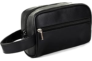 Valleycomfy Bolso de mano para hombre y mujer, pequeño bolso de mano suave para hombre y mujer, con correa, estuche de belleza de viaje, bolsa de cosméticos, Negro