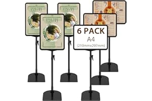 Newzealkids Paquete de 6 soportes ajustables para póster A4, soporte reutilizable para publicidad de menú de negocios, soporte de exhibición para vista vertical y horizontal, color negro