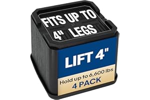 aspeike 4 inch Heavy Duty Bed Risers - Sofa & Furniture Elevators - Square, Large Couch Table Bed Raising Blocks - Stackable up to 8" for Space Saving - 4 Pack, Lifts 6,600 lbs