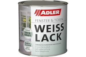 ADLER Fenster- und Türenlack - Weißlack matt 2,5 Liter - Acryl Weisslack für Innen und Außen - Wetterfeste Grundierung und Lackfarbe für Holz, Metall & Kunststoff