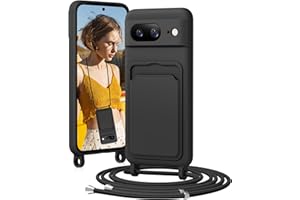 BENTIACC Handykette Silikon Hülle für Google Pixel 8 mit Band, Handyhülle mit Kartenfach, Abnehmbar Kordel Kette, Stoßfeste Schutzhülle für Google Pixel 8 (Schwarz)
