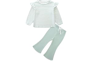 KIDDLETOWN Baby Girl Outfits Clothes Set, Toddler Long Sleeve Cotton Shirt + Flare Pants, Kids Girl Clothing Set Ruffle Print Tops Leggings Trousers Pants 2Pcs Outfits 6-12 Months, 1-5 Years Old